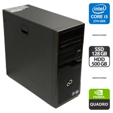 Компьютер Fujitsu Esprimo P700 E85+ Tower / Intel Core i5-2500 (4 ядра по 3.3 - 3.7 GHz) / 16 GB DDR3 / 128 GB SSD + 500 GB HDD / nVidia Quadro K600, 1 GB GDDR3, 128-bit / DVD-ROM / DVI б/в