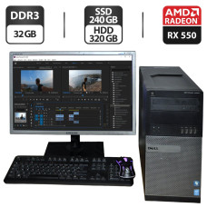 Комплект: Dell OptiPlex 9020 Tower / Intel Core i5-4570 (4 ядра по 3.2 - 3.6 GHz) / 32 GB DDR3 / 240 GB SSD NEW + 320 GB HDD NEW / AMD Radeon RX 550, 4 GB GDDR5 Монітор Б-клас 22" (1680x1050) TN / Різні бренди б/в