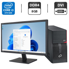 Комплект ПК: Fujitsu Esprimo P556 E85+ Tower / Intel Core i3-6100 (2 (4) ядра по 3.7 GHz) / 8 GB DDR4 / 500 GB HDD / Intel HD Graphics 530 + Монітор Б-клас 22" (1680x1050) TN / VGA, DVI / Різні бренди Windows 11 Pro б/в