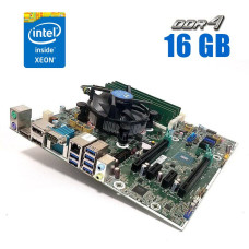 Комплект: Материнська плата HP Z240 SFF / Socket LGA1151 + Intel Xeon E3-1225 v5 (4 ядра по 3.3 - 3.7 GHz) (аналог i5-6500) + 16 GB DDR4 + кулер Intel E97379-003 NEW + перехідник для БП-МП б/в