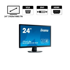 Монітор Iiyama ProLite E2483HS / 24" (1920x1080) TN / VGA, DVI, HDMI, Audio / VESA 100x100 б/в