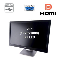 Монітор Б-клас HP EliteDisplay E232 / 23" (1920x1080) IPS / HDMI, DisplayPort, VGA, USB-Hub б/в