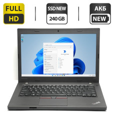 Ноутбук Lenovo ThinkPad L470 / 14" (1920x1080) IPS / Intel Core i7-6600U (2 (4) ядра по 2.6 - 3.4 GHz) / 12 GB DDR4 / 240 GB SSD NEW / Intel HD Graphics 520 / WebCam / HDMI / АКБ NEW / Windows 11 Pro б/в