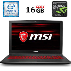 Ігровий ноутбук MSI GV62 8RD / 15.6" (1920x1080) TN / Intel Core i5-8300H (4 (8) ядра по 2.3 - 4.0 GHz) / 16 GB DDR4 / 480 GB SSD / nVidia GeForce GTX 1050 Ti, 4 GB GDDR5, 128-bit / WebCam / HDMI / miniDP б/в