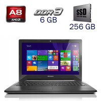 Ноутбук Lenovo G50-45 / 15.6" (1366x768) TN / AMD A8-6410 (4 ядра по 2.4 GHz) / 6 GB DDR3 / 256 GB SSD / AMD Radeon R5 Graphics / WebCam / Windows 10 PRO Lic б/в
