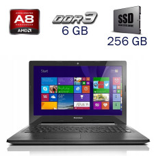 Ноутбук Lenovo G50-45 / 15.6" (1366x768) TN / AMD A8-6410 (4 ядра по 2.4 GHz) / 6 GB DDR3 / 256 GB SSD / AMD Radeon R5 Graphics / WebCam / Windows 10 PRO Lic б/в