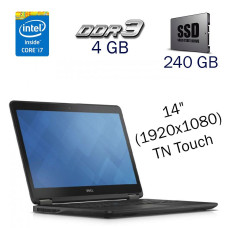 Ноутбук Б клас Dell Latitude E7450 / 14" (1920x1080) TN Touch / Intel Core i7-5600U (2 (4) ядра по 2.6 - 3.2 GHz) / 4 GB DDR3 / 240 GB SSD / Intel HD Graphics 5500 / WebCam / АКБ не тримає б/в