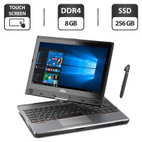 Нетбук-трансформер Б-класс Fujitsu LifeBook T726 / 12.5" IPS Touch / Core i5-6200U (2(4) ядра по 2.3-2.8 GHz) / 8GB DDR4 / 256GB SSD / HD Graphics 520 / WebCam / HDMI + Стілус в комплекті б/в