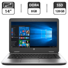 Ноутбук HP ProBook 645 G3 / 14" (1366x768) TN / AMD A10-8730B (4 ядра по 2.4 - 3.3 GHz) / 8 GB DDR4 / 128 GB SSD / AMD Radeon R5 Graphics / WebCam / VGA / АКБ NEW / Windows 10 Pro б/в