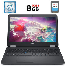 Ноутбук Б-клас Dell Latitude E5570 / 15.6" (1366x768) TN / Intel Core i5-6300U (2 (4) ядра по 2.4 - 3.0 GHz) / 8 GB DDR4 / 256 GB SSD / Intel HD Graphics 520 / WebCam / HDMI / Windows 10 ліцензія б/в