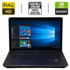 Мобільна робоча станція Б-клас HP ZBook 17 G4 / 17.3" (1920x1080) IPS / Intel Core i7-7700HQ (4 (8) ядра по 2.8 - 3.8 GHz) / 32 GB DDR4 / 256 GB SSD M.2 + 500 GB HDD / nVidia Quadro P3000, 6 GB GDDR5, 192-bit / WebCam / Windows 10 Pro б/в