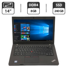 Ноутбук Б-клас Lenovo ThinkPad L470 / 14" (1366x768) TN / Intel Core i5-7300U (2 (4) ядра по 2.6 - 3.5 GHz) / 8 GB DDR4 / 240 GB SSD / Intel HD Graphics 620 / WebCam / Windows 10 Pro б/в
