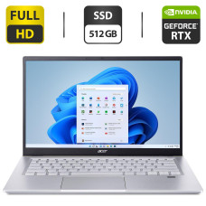 Ігровий ноутбук Б-клас Acer Swift X SFX14-41G / 14" (1920x1080) IPS / AMD Ryzen 7 5800U (8 (16) ядер по 1.9 - 4.4 GHz) / 16 GB DDR4 / 512 GB SSD / nVidia GeForce RTX 3050 Ti, 4 GB GDDR6, 128-bit / WebCam / HDMI б/в
