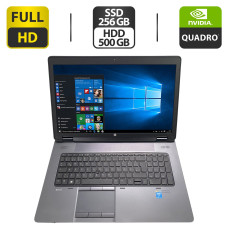 Мобільна робоча станція Б-клас HP ZBook 17 G2 / 17.3" (1920x1080) TN / Intel Core i7-4810MQ (4 (8) ядра по 2.8 - 3.8 GHz) / 16 GB DDR3 / 256 GB SSD + 500 GB HDD / nVidia Quadro K1100M, 2 GB GDDR5, 128-bit / WebCam / DVD-ROM / HDMI б/в
