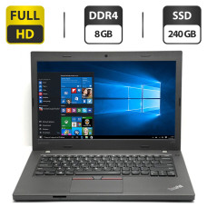 Ноутбук Б-клас Lenovo ThinkPad L470 / 14" (1920x1080) IPS / Intel Core i5-7200U (2 (4) ядра по 2.5 - 3.1 GHz) / 8 GB DDR4 / 240 GB SSD / Intel HD Graphics 620 / WebCam / Windows 10 Pro б/в