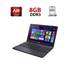 Ноутбук Acer Aspire E5-521G / 15.6" (1366x768) TN / AMD A8-6410 (4 ядра по 2.4 GHz) / 8 GB DDR3 / 256 GB SSD / AMD Radeon R5 Graphics / WebCam б/в