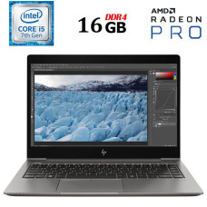 Мобільна робоча станція Б-клас HP ZBook 14u G5 / 14" (1920x1080) IPS / Intel Core i5-7200U (2 (4) ядра по 2.5 - 3.1 GHz) / 16 GB DDR4 / 256 GB SSD M.2 / AMD Radeon Pro WX 3100, 2 GB GDDR5, 128-bit / HDMI б/в