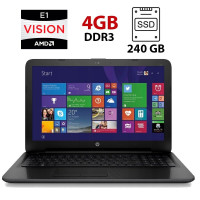 Ноутбук HP 250 G4 / 15.6" (1366x768) TN / AMD E1-6015 (2 ядра по 1.4 GHz) / 4 GB DDR3 / 240 GB SSD / AMD Radeon R2 Graphics / WebCam б/в