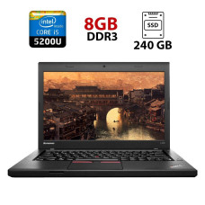 Ноутбук Lenovo ThinkPad L450 / 14" (1366x768) TN / Intel Core i5-5200U (2 (4) ядра по 2.2 - 2.7 GHz) / 8 GB DDR3 / 240 GB SSD / Intel HD Graphics 4400 / WebCam б/в