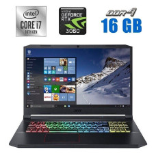 Ігровий ноутбук Acer Nitro 5 AN517-52-789D / 17.3" (1920x1080) IPS / Intel Core i7-10750H (6 (12) ядер по 2.6 - 5.0 GHz) / 16 GB DDR4 / 512 GB SSD / nVidia GeForce RTX 3060, 6 GB GDDR6, 192-bit / WebCam б/в