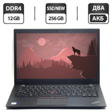 Ноутбук Lenovo ThinkPad T460s / 14" IPS / Intel Core i5-6300U (2(4) ядра по 2.4-3 GHz) / 12GB DDR4 / 256GB SSD M.2 NEW / HD Graphics 520 / WebCam / HDMI / Два АКБ / Win 10 Pro б/в