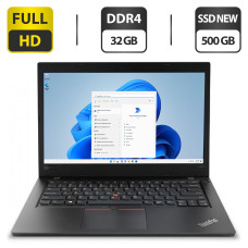 Ультрабук Lenovo ThinkPad L480 / 14" (1920x1080) IPS / Intel Core i7-8550U (4 (8) ядра по 1.8 - 4.0 GHz) / 32 GB DDR4 / 500 GB SSD NEW / Intel UHD Graphics 620 / WebCam / HDMI / Windows 11 Pro б/в