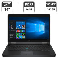 Ноутбук Б-клас Dell Latitude E5440 / 14" (1600x900) TN / Intel Core i5-4300U (2 (4) ядра по 1.9 - 2.9 GHz) / 16 GB DDR3 / 240 GB SSD NEW / Intel HD Graphics 4400 / WebCam / DVD-ROM / Windows 10 Pro б/в