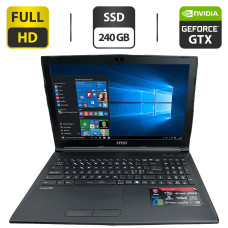 Ігровий ноутбук Б-клас MSI Ms-16J9 / 15.6" (1920x1080) IPS / Intel Core i5-7300HQ (4 ядра по 2.5 - 3.5 GHz) / 12 GB DDR4 / 240 GB SSD / nVidia GeForce GTX 1050, 2 GB GDDR5, 128-bit / WebCam / HDMI б/в