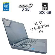 Ноутбук Aсer Aspire ES1-533 / 15.6" (1366x768) TN / Intel Celeron N3350 (2 ядра по 1.1 - 2.4 GHz) / 6 GB DDR3 / 500 GB HDD / Intel HD Graphics 500 / WebCam б/у