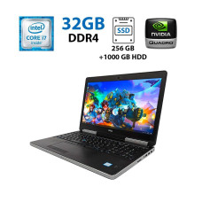 Мобільна робоча станція Dell Precision 7520 / 15.6" (1920x1080) TN / Intel Core i7-6820HQ (4 (8) ядра по 2.7 - 3.6 GHz) / 32 GB DDR4 / 256 GB SSD + 1000 GB HDD / nVidia Quadro M2200, 4 GB GDDR5, 128-bit / WebCam / HDMI б/в
