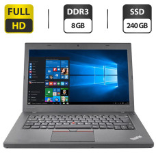 Ноутбук Lenovo ThinkPad T460 / 14" (1920x1080) IPS / Intel Core i5-6300U (2 (4) ядра по 2.4 - 3 GHz) / 8 GB DDR3 / 240 GB SSD / HD Graphics 520 / WebCam / HDMI б/в