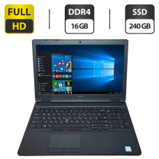 Ноутбук Б-клас Dell Latitude 5590 / 15.6" (1920x1080) TN / Intel Core i7-8650U (4 (8) ядра по 1.9 - 4.2 GHz) / 16 GB DDR4 / 240 GB SSD / Intel HD Graphics 620 / WebCam / VGA б/в