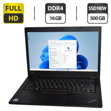 Ультрабук Б-клас Lenovo ThinkPad L480 / 14" (1920x1080) IPS / Intel Core i7-8550U (4 (8) ядра по 1.8 - 4.0 GHz) / 16 GB DDR4 / 500 GB SSD NEW / Intel UHD Graphics 620 / WebCam / HDMI / Windows 11 Pro б/в