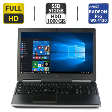 Мобільна робоча станція Dell Precision 7520 / 15.6" (1920x1080) IPS / Intel Core i7-7820HQ (4 (8) ядра по 2.9 - 3.9 GHz) / 16 GB DDR4 / 512 GB SSD M.2 + 1000 GB HDD / AMD Radeon Pro WX 4130, 2 GB GDDR5, 128-bit / WebCam / Windows 10 Pro б/в