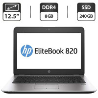 Нетбук Б-клас HP EliteBook 820 G3 / 12.5" (1920x1080) IPS / Intel Core i7-6600U (2 (4) ядра по 2.6 - 3.4 GHz) / 8 GB DDR4 / 240 GB SSD / Intel HD Graphics 520 / WebCam / DisplayPort б/в