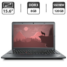 Ноутбук Б-клас Lenovo ThinkPad E540 / 15.6" (1366x768) TN / Intel Core i3-4000M (2 (4) ядра по 2.4 GHz) / 8 GB DDR3 / 120 GB SSD NEW / Intel HD Graphics 4600 / WebCam / DVD-ROM / VGA / Windows 10 Pro б/в