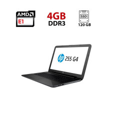 Ноутбук HP 255 G4 / 15.6" (1366x768) TN / AMD E1-6015 (2 ядра по 1.4 GHz) / 4 GB DDR3 / 120 GB SSD / AMD Radeon 8230 Graphics / WebCam б/в