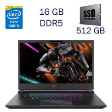 Ігровий ноутбук Gigabyte Aorus 15 / 15.6 (1920x1080) IPS / Intel Core i5-13500H (12 (16) ядер по 3.5 - 4.7 GHz) / 16 GB DDR5 / 512 GB SSD / nVidia GeForce RTX 4050, 6 GB GDDR6, 96-bit / WebCam / Windows 10 Home LIC б/в