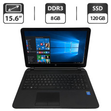 Ноутбук HP 15-f209wm / 15.6" (1366x768) TN / Intel Celeron N2840 (2 ядра по 2.16 - 2.58 GHz) / 8 GB DDR3 / 120 GB SSD / Intel HD Graphics / WebCam / HDMI / Windows 10 Pro б/в