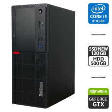 Робоча станція Lenovo ThinkCentre M720t Tower / Intel Core i5-8400 (6 ядер по 2.8 - 4.0 GHz) / 16 GB DDR4 / 120 GB SSD NEW + 500 GB HDD / nVidia GeForce GTX 1050 Ti, 4 GB GDDR5, 128-bit / DVD-ROM / HDMI б/в