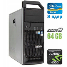 Робоча станція Lenovo ThinkStation S30 Tower / Intel Xeon E5-2690 (8(16) ядер по 2.9-3.8 GHz) / 64GB DDR3 / 2000GB HDD / Quadro 4000, 2GB GDDR5, 256-bit / 610W / DVI / DisplayPort б/в