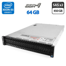 Сервер Dell PowerEdge R730xd 24SFF 2U Rack / 2x Intel Xeon E5-2697 v4 (18 (36) ядер по 2.3 - 3.6 GHz) / 64 GB DDR4 / 2x 450 GB SAS / Matrox G200eR2 / 2x 750W б/в