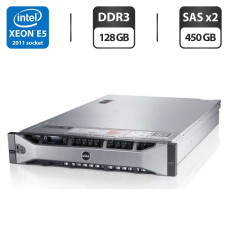 Сервер Dell PowerEdge R720 2U Rack / 2x Intel Xeon E5-2643 (4 (8) ядра по 3.3 - 3.5 GHz) / 128 GB DDR3 / 2x 450 GB SAS / iRMC S3 Graphics / Два блока живлення 750W б/в