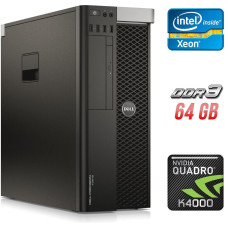 Робоча станція Dell Precision / Xeon E5-1620 (4(8) ядра по 3.6-3.8 GHz) / 64GB DDR3 ECC / no HDD / Quadro K4000, 3GB GDDR5, 192bit / 635W / DVD-ROM / DVI / DisplayPort б/в