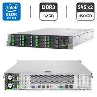 Сервер Fujitsu Primergy RX300 S7 2U Rack / 2x Intel Xeon E5-2630L (6 (12) ядер по 2.0 - 2.5 GHz) / 32 GB DDR3 / 2x 450 GB SAS / iRMC S3 Graphics / Два блоки живлення 450W б/в