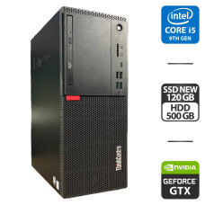 Робоча станція Lenovo ThinkCentre M720t Tower / Intel Core i5-9400 (6 ядер по 2.9 - 4.1 GHz) / 16 GB DDR4 / 120 GB SSD NEW + 500 GB HDD / nVidia GeForce GTX 1050 Ti, 4 GB GDDR5, 128-bit / DVD-ROM / HDMI б/в