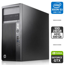 Робоча станція HP Workstation Z230 Tower / Intel Xeon E3-1240 v3 (4 (8) ядра по 3.4 - 3.8 GHz) / 16 GB DDR3 / 240 GB SSD + 500 GB HDD / nVidia GeForce GTX 650 Ti, 2 GB GDDR5, 128-bit / DVD-ROM / VGA б/в